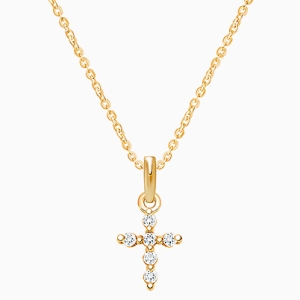 Shining Cross, Pavé CZ Children&#039;s Necklace (Includes Chain) - 14K Gold