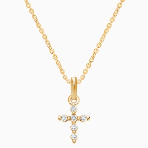 Shining Cross, Pavé CZ Children&#039;s Necklace (Includes Chain) - 14K Gold