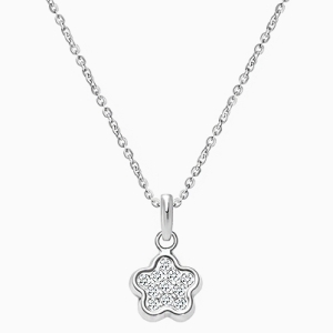 Pavé Flower, Clear CZ Children&#039;s Necklace (Includes Chain) - 14K White Gold
