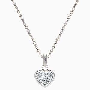Pavé Heart, Clear CZ Teen&#039;s Necklace (Includes Chain) - 14K White Gold