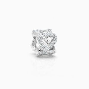 Infinite Love, Sterling Silver and Clear Pavé CZ&#039;s Hearts Rondel - Adoré Charm