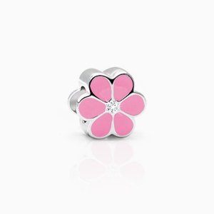 &quot;Do you suppose she is a wildflower?&quot;  Girl&#039;s silver pink daisy charm with cz