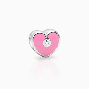 Heart of an Angel, Sterling Silver Heart with Pink Enamel and CZ Center - Adoré Charm