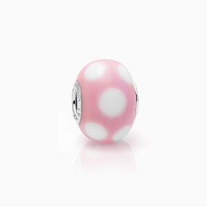Peachy Princess, Sterling Silver and Pink &amp; White Polka Dot Murano Glass (Hand Made in Italy) - Children&#039;s Adoré™ Charm