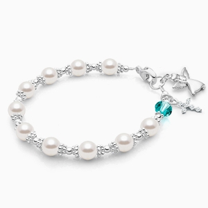 Prayerful Pearls, First Holy Communion Rosary Bracelet for Girls - Sterling Silver