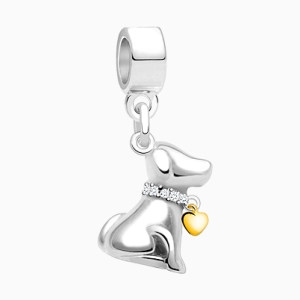 Puppy Love, Sterling Silver Two-Tone Dog with CZ Collar - Adoré&trade; Charm