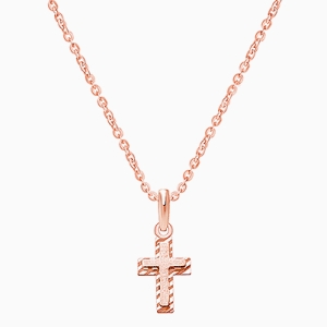 Beautifully Beveled Cross, Teen&#039;s Necklace for Girls - 14K Rose Gold