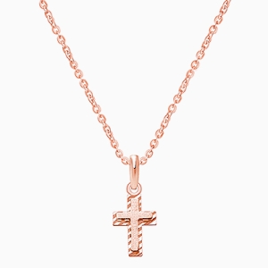 Beautifully Beveled Cross, Children&#039;s Necklace for Girls - 14K Rose Gold