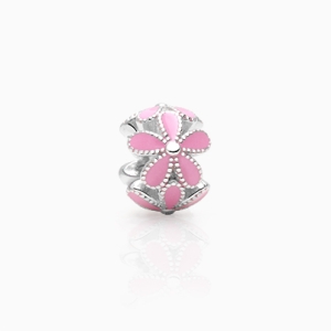 Fairy Garden, Sterling Silver and Pink Enamel Flowers, Adoré Charm