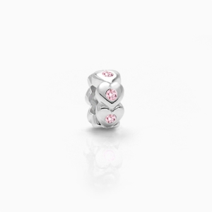 My Heart Will Follow, Sterling Silver and Light Pink CZ Hearts - Adoré Charm