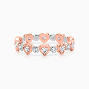 Rosabella Dreamy Hearts, Clear CZ Children&#039;s Two-Tone Ring for Girls - Sterling Silver