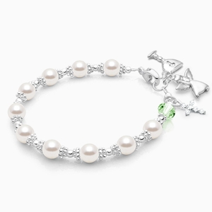 Prayerful Pearls, First Holy Communion Rosary Bracelet for Girls - Sterling Silver