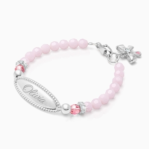 tB® Signature Crystal™ Sweet Pink Baby/Children’s Engraved Bracelet for Girls - Sterling Silver