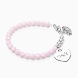 tB® Signature Crystal™ Sweet Pink, Baby/Children’s Beaded Bracelet for Girls (INCLUDES Engraved Charm) - Sterling Silver