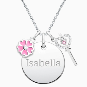 Large Round &quot;Design Your Own&quot; Engraved Necklace for Children (50+ Charms Avail.) - Sterling Silver