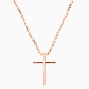 Rounded Cross, Children&#039;s Necklace (Includes Chain) - 14K Rose Gold