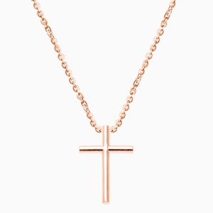 Rounded Cross, Teen&#039;s Necklace (Includes Chain) - 14K Rose Gold
