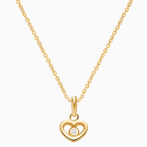 Sacred Heart with Genuine Diamond Teen&#039;s Necklace - 14K Gold
