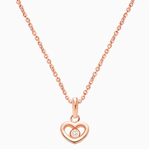 Sacred Heart with Genuine Diamond Children&#039;s Necklace - 14K Rose Gold