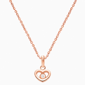 Sacred Heart with Genuine Diamond Teen&#039;s Necklace - 14K Rose Gold
