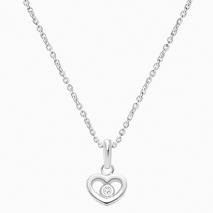 Sacred Heart with Genuine Diamond Teen&#039;s Necklace - 14K White Gold