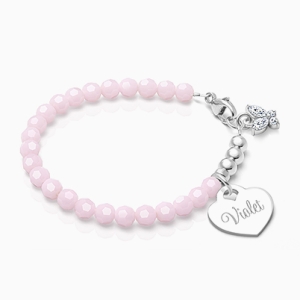 tB® Signature Crystal™ Sweet Pink, Baby/Children’s Beaded Bracelet for Girls (INCLUDES Engraved Charm) - Sterling Silver