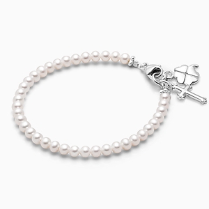 3mm Cultured Pearls, Christening/Baptism Baby/Children&#039;s Beaded Bracelet - Sterling Silver