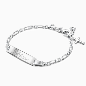 Modern Bar, Christening/Baptism Baby/Children&#039;s Engraved ID Bracelet for Girl&#039;s - Sterling Silver