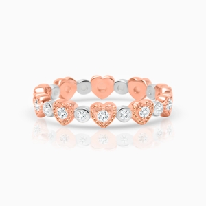 Rosabella Dreamy Hearts, Clear CZ Children&#039;s Two-Tone Ring for Girls - Sterling Silver