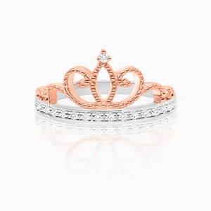 Rosabella™ Princess, Clear CZ Crown, Children&#039;s Two-Tone Ring for Girls - Sterling Silver