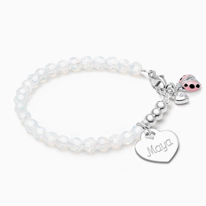 tB® Signature Crystal™ White Opal, Baby/Children’s Beaded Bracelet for Girls (INCLUDES Engraved Charm) - Sterling Silver