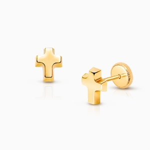 Simple Cross Earring, Teen&#039;s Earrings, Screw Back - 14K Gold