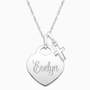 Small Heart, Communion Children&#039;s Necklace for Girls (50+ Optional Charms &amp; FREE Engraving) - Sterling Silver