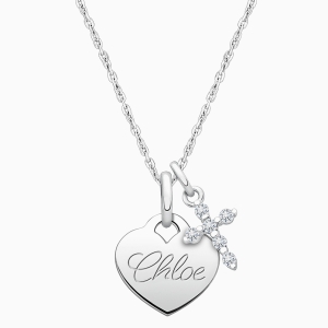Baby Heart &quot;Design Your Own&quot; Children&#039;s Pendant for Girls (50+ Optional Charms &amp; FREE Engraving) - Sterling Silver