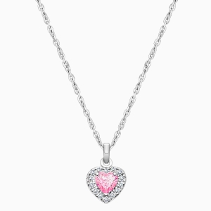 Blissful Heart, Children&#039;s Pink/Clear CZ Necklace for Girls - Sterling Silver