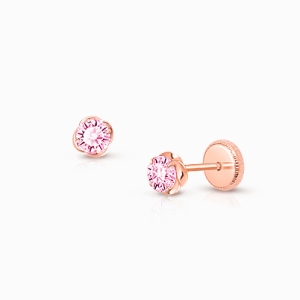 Sweet Pea, Pink CZ Baby/Children&#039;s Earrings, Screw Back - 14K Rose Gold