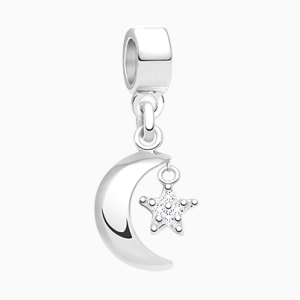 To the Moon &amp; Back, Sterling Silver Clear Pavé CZ Star &amp; Moon - Children&#039;s Adoré™ Dangle Charm