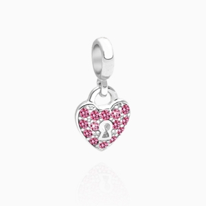 Unbreakable Bond, Sterling Silver, CZ&#039;s and Enamel 2-Sided Heart Lock - Adoré Pendant