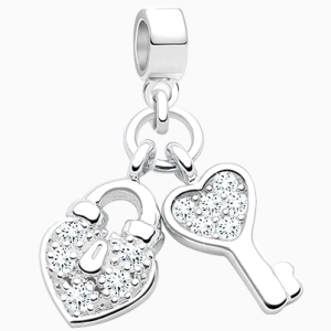 Unlock your Potential, Sterling Silver Clear Pavé CZ Heart Lock and Key - Children&#039;s Adoré™ Dangle Charm
