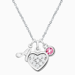 Oh So Loved, Children&#039;s Personalized Necklace Set for Girls (Includes Heart, Initial, and Birthstone Charms) - Sterling Silver