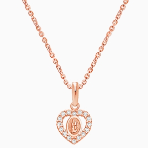 (OLD) Virgin Mary, Clear CZ Heart Teen&#039;s Necklace for Girls - 14K Rose Gold