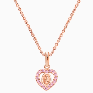 Virgin Mary, Pink CZ Heart Children&#039;s Necklace for Girls - 14K Rose Gold