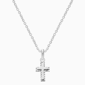 Beautifully Beveled Cross, Teen&#039;s Necklace for Girls - 14K White Gold