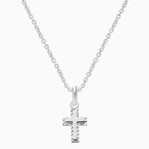 Beautifully Beveled Cross, Children&#039;s Necklace for Girls - 14K White Gold