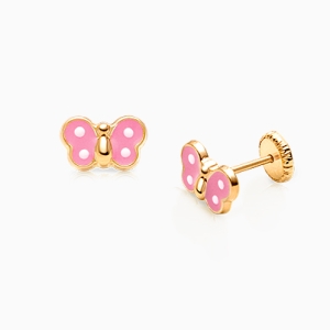 Darling 14k gold butterfly earrings in a winsome pink!