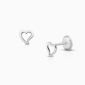 Wistful Heart Baby/Children&#039;s Earrings, Screw Back - 14K White Gold