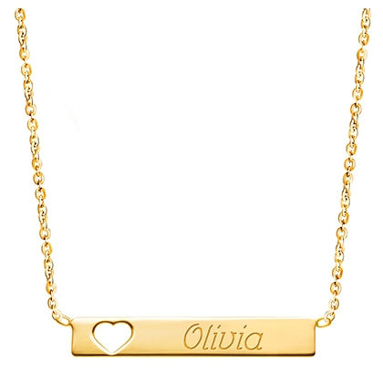 Heart Cutout Bar, Engraved Children&#039;s Necklace for Girls (FREE Personalization) - 14K Gold