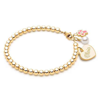 4mm Tiny Blessings Beads, Teen's Beaded Bracelet for Girls (Includes Engraved Charm) - 14K Gold