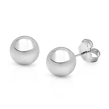8mm Classic Round Studs, Mother's Earrings, Friction Back - 14K White Gold