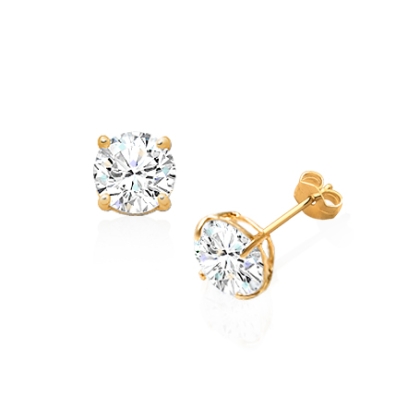 8mm CZ Round Studs, Mother's Earrings, Friction Back - 14K Gold
